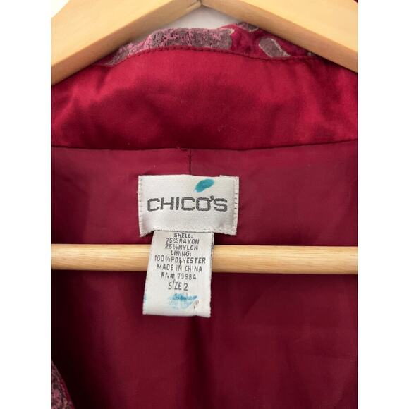 Chico's Red Velvet Blazer, Glitter Blazer, Size 2 (Medium), EUC - Picture 4 of 5